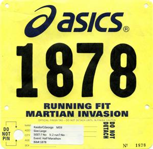 The Martian Marathon ToeJammers Bib.
